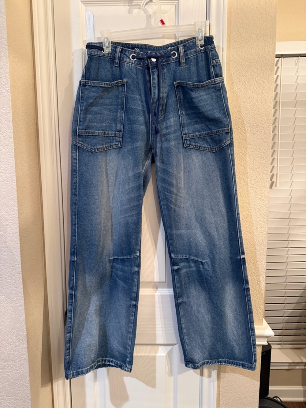 Wide Leg Utility Jeans for Women - Blue